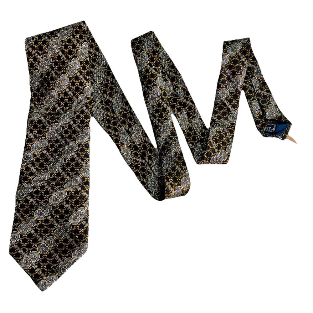 MCM Luxury Silk Paisley Tie Gold Black n Blue Elegant Formalwear Made In Italy - Picture 2 of 7